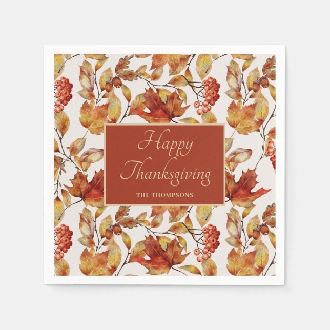 Rustic Autumn Leaves Thanksgiving Napkins (Front)