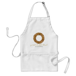 Rustic Autumn Leaves Thanksgiving Wreath Adult Apron