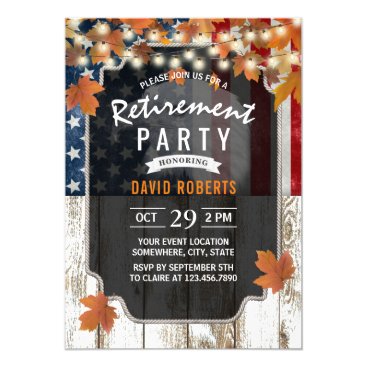 Rustic Autumn Leaves USA Flag Military Retirement Invitation Rustic Autumn Leaves USA Flag Military Retirement Invitation