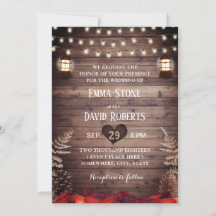 Rustic Autumn Leaves Vintage Lantern Fall Wedding Invitation