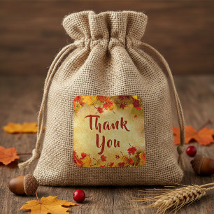 Rustic Autumn Leaves Vintage Parchment Thank You Square Sticker