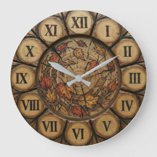 Rustic Autumn Leaves Wall Clock Wood-Look Cabin