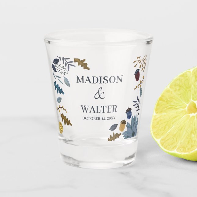 Rustic Autumn Leaves Wedding Favor Shot Glass (Front)