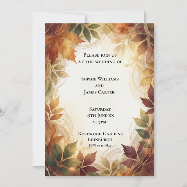 Rustic Autumn Leaves Wedding Invitation (Front)
