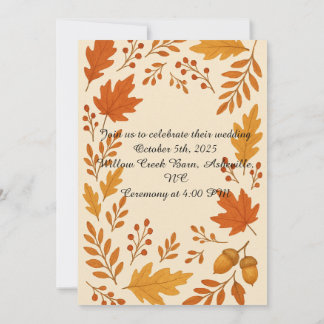 Rustic Autumn Leaves Wedding Invitation