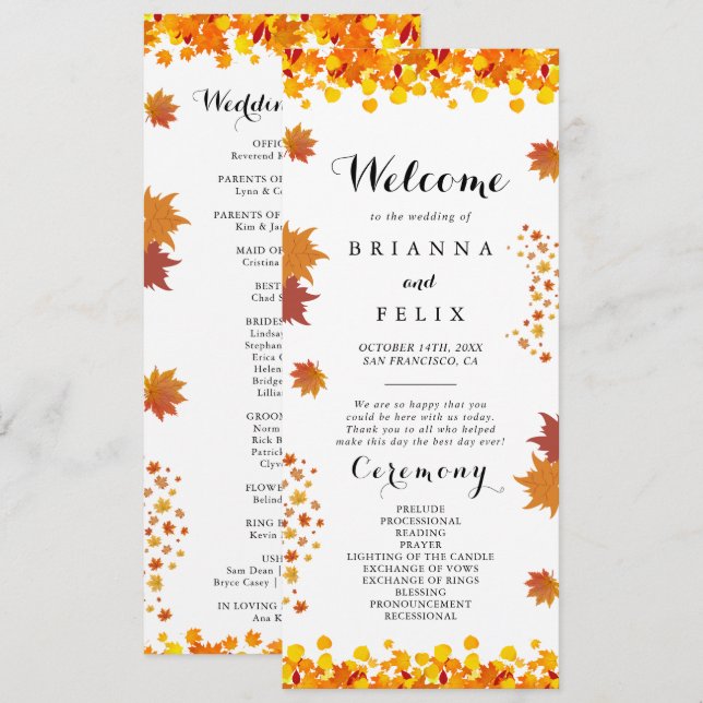 Rustic Autumn Leaves Wedding Program (Front/Back)