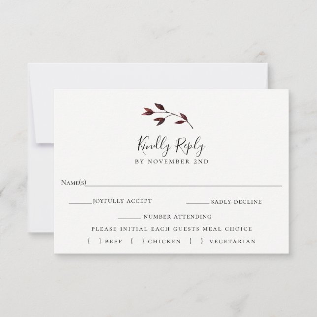 Rustic Autumn Leaves Wedding RSVP Meal Choice Card (Front)