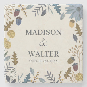 Rustic Autumn Leaves Wedding Stone Coaster Favor