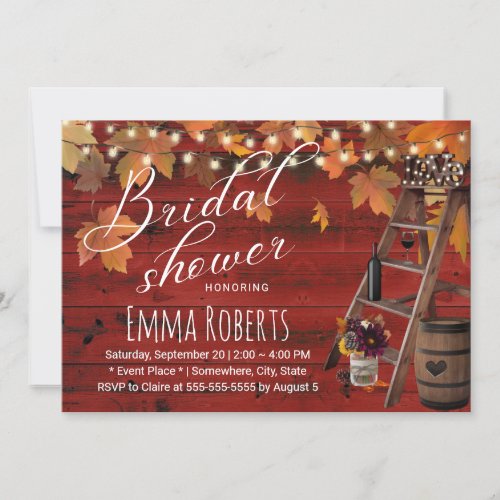 Rustic Autumn Leaves Wooden Ladder Bridal Shower Invitation