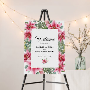 Rustic Autumn Lily Floral Wedding Welcome Sign