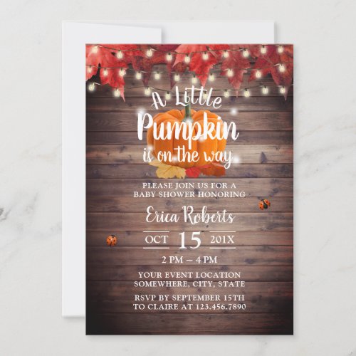 Rustic Autumn Little Pumpkin Baby Shower Invitation