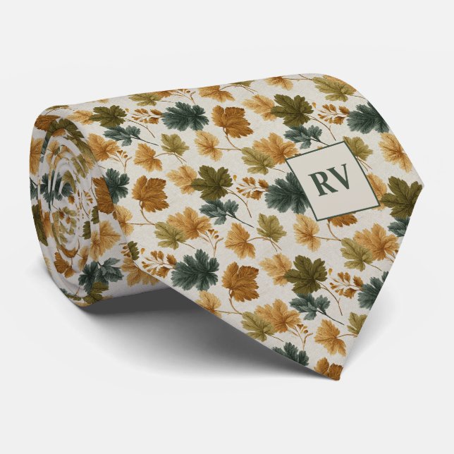  Rustic Autumn Maple Leaf Monogrammed Neck Tie (Rolled)
