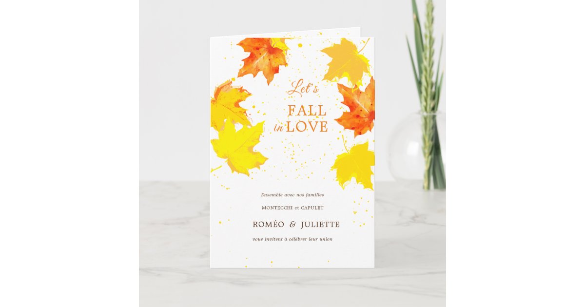 Rustic Autumn Maple Leaves French Wedding Invitation | Zazzle