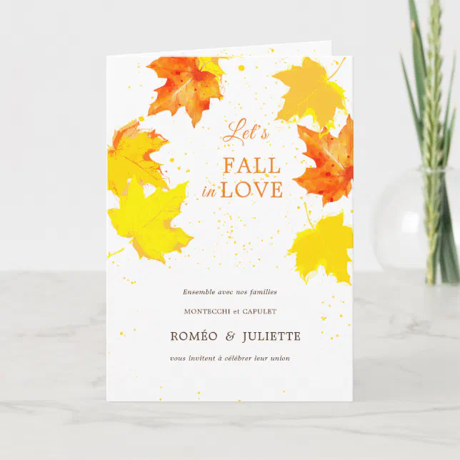 Rustic Autumn Maple Leaves French Wedding Invitation | Zazzle