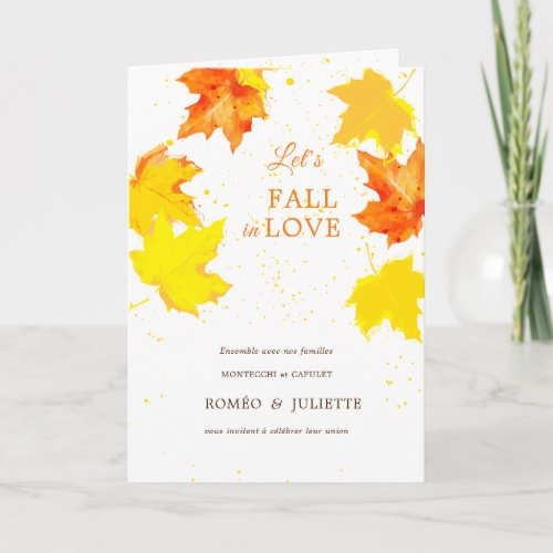 Rustic Autumn Maple Leaves French Wedding  Invitation