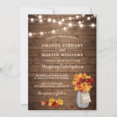 Rustic Autumn Maple Leaves String Lights Wedding Invitation (Front)