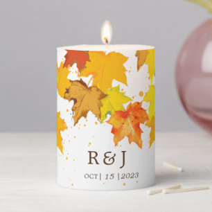 Rustic Autumn Maple Leaves Wedding Pillar Candle