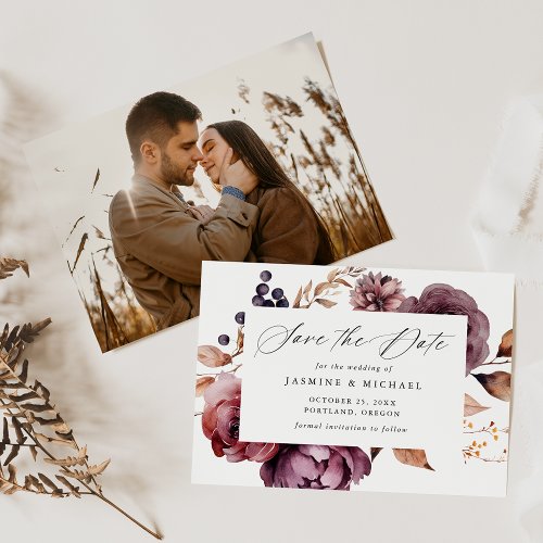 Rustic Autumn Marsala Floral Calligraphy Wedding Save The Date