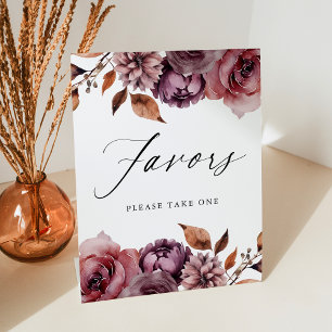 Rustic Autumn Marsala Floral Favors Wedding Favors Pedestal Sign