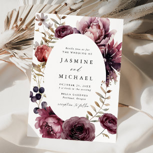Rustic Autumn Marsala Floral Frame Wedding Invitation