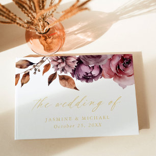 Rustic Autumn Marsala Floral Photo Wedding Foil Guest Book