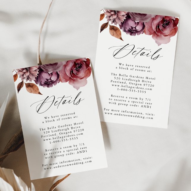 Rustic Autumn Marsala Floral Wedding Details Enclosure Card (Creator Uploaded)