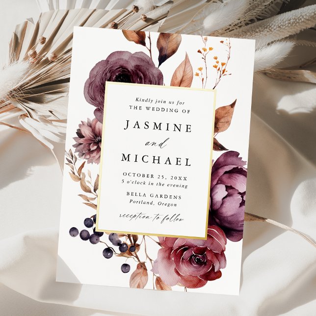 Rustic Autumn Marsala Floral Wedding Foil Invitation (Creator Uploaded)