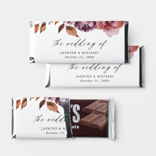 Rustic Autumn Marsala Floral Wedding Hershey Bar Favors