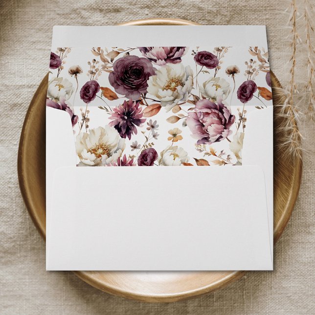 Rustic Autumn Marsala Floral Wedding Invitation Envelope (Creator Uploaded)
