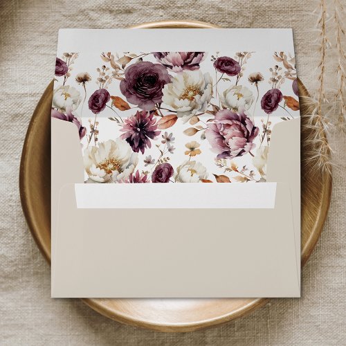 Rustic Autumn Marsala Floral Wedding Invitation Envelope