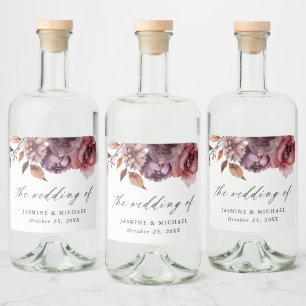 Rustic Autumn Marsala Floral Wedding Liquor Bottle Label