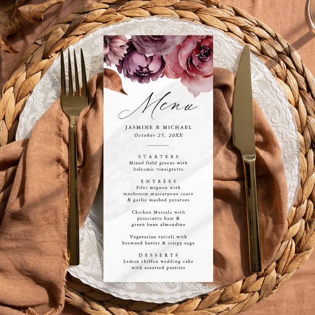 Rustic Autumn Marsala Floral Wedding Menu (Creator Uploaded)