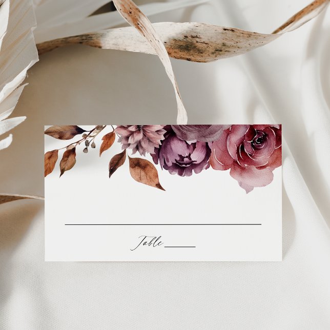 Rustic Autumn Marsala Floral Wedding Place Card (Creator Uploaded)