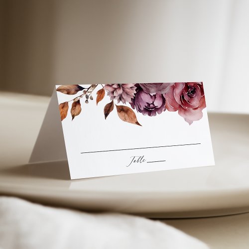 Rustic Autumn Marsala Floral Wedding Place Card