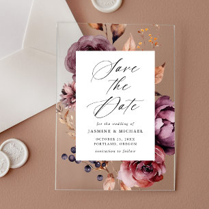 Rustic Autumn Marsala Floral Wedding Save the Date