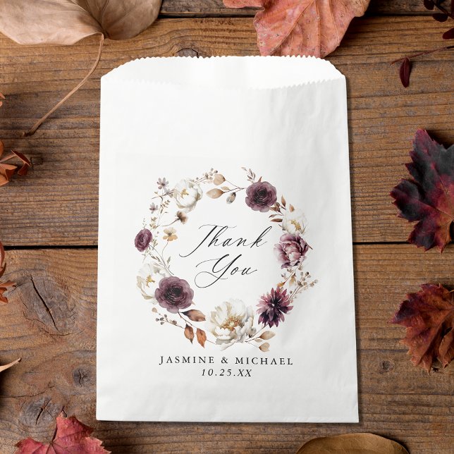 Rustic Autumn Marsala Floral Wedding Thank You Favor Bag (Creator Uploaded)