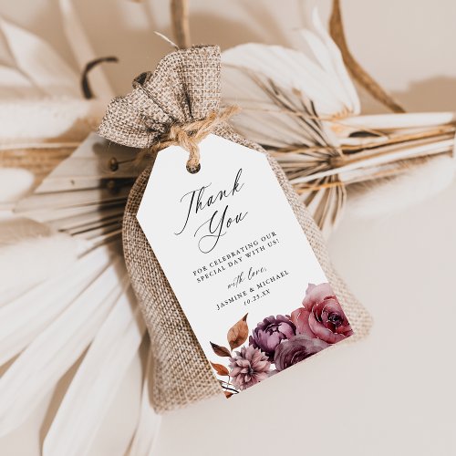 Rustic Autumn Marsala Floral Wedding Thank You Gift Tags