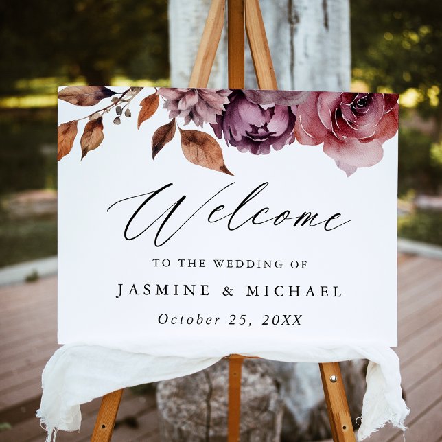 Rustic Autumn Marsala Floral Wedding Welcome Foam Board (Creator Uploaded)