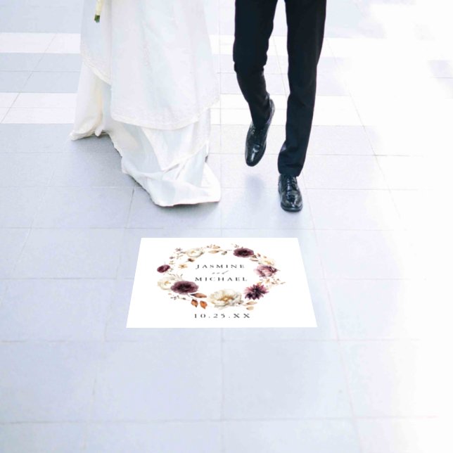 Rustic Autumn Marsala Floral Wreath Wedding Floor Decals (Wedding)