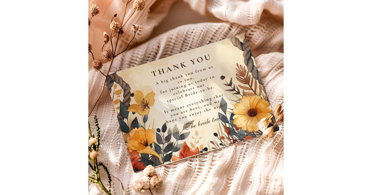Rustic Autumn Meadow Bridal Shower Thank You Card | Zazzle