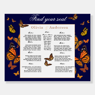 Rustic Autumn Monarch Butterfly Navy Seating Chart Foam Board