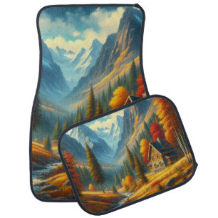 Rustic, Autumn mountain cottage & river Car Floor Mat