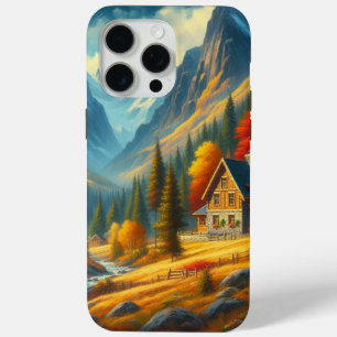 Rustic, Autumn mountain cottage & river iPhone 15 Pro Max Case