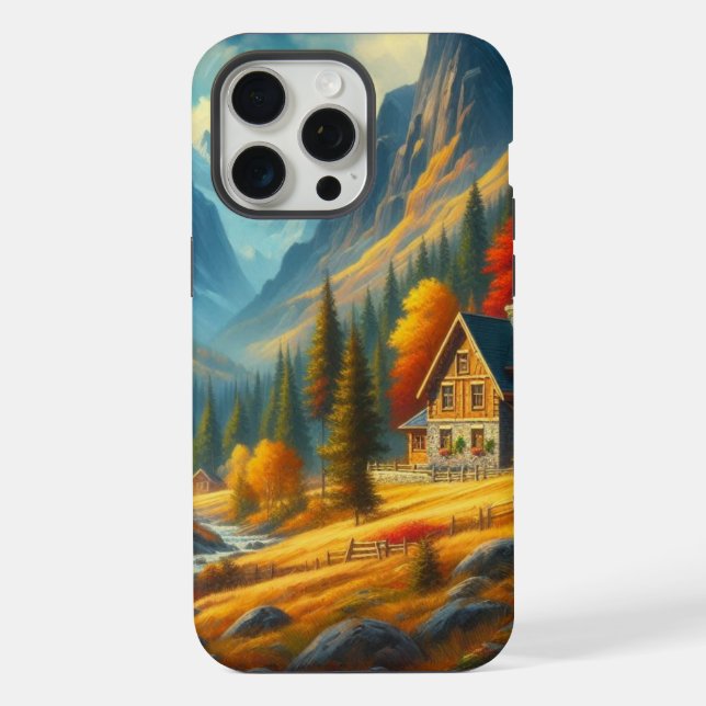 Rustic, Autumn mountain cottage & river Iphone Case (Back)