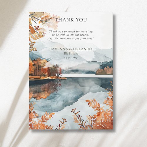 Rustic Autumn Mountain Lake Fall Thank You Card