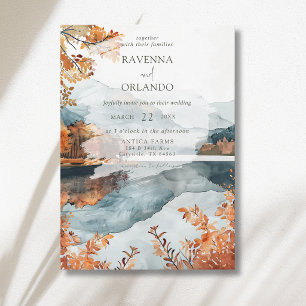 Rustic Autumn Mountain Lake Fall Wedding Invitation