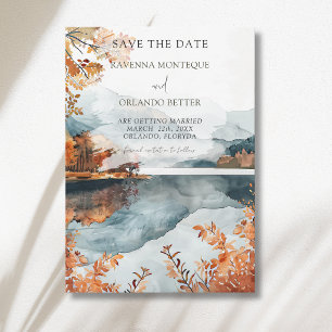Rustic Autumn Mountain Lake Fall Wedding Save The Date