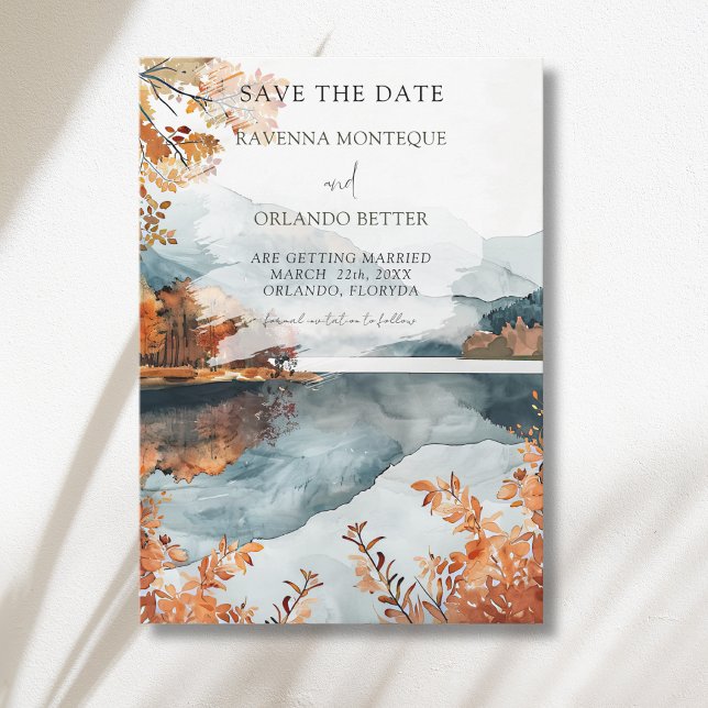 Rustic Autumn Mountain Lake Fall Wedding Save The Date (Creator Uploaded)