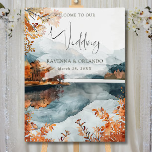 Rustic Autumn Mountain Lake Fall Wedding Welcome Foam Board