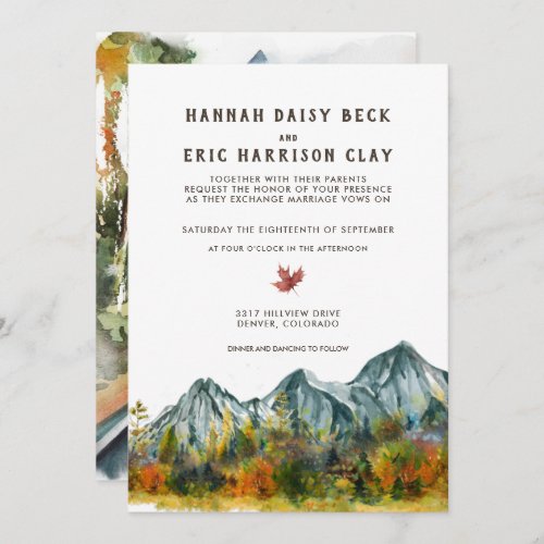 Rustic Autumn Mountain Wedding Invitation